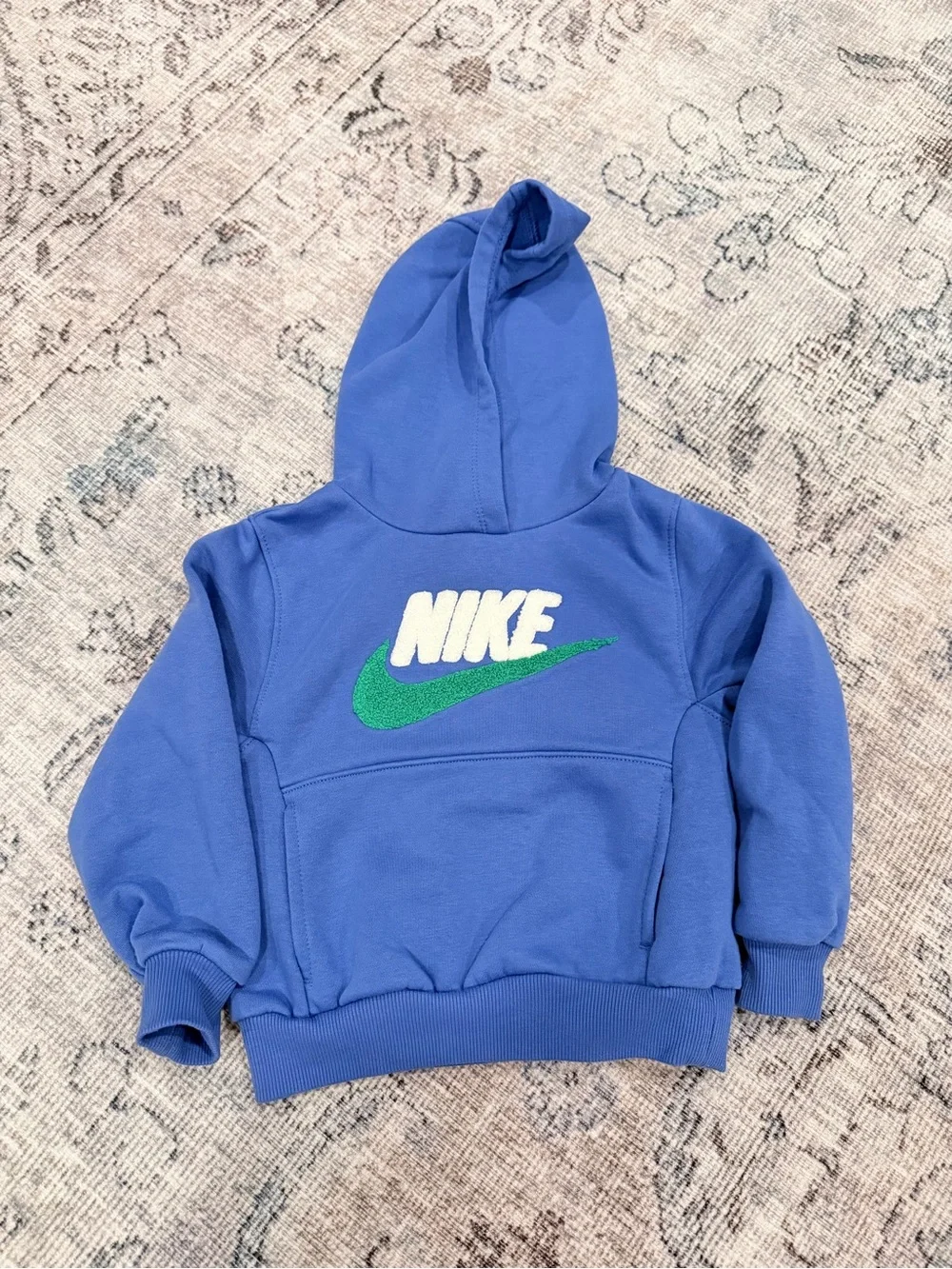 Nike Kids Blue Hoodie with Green Swoosh