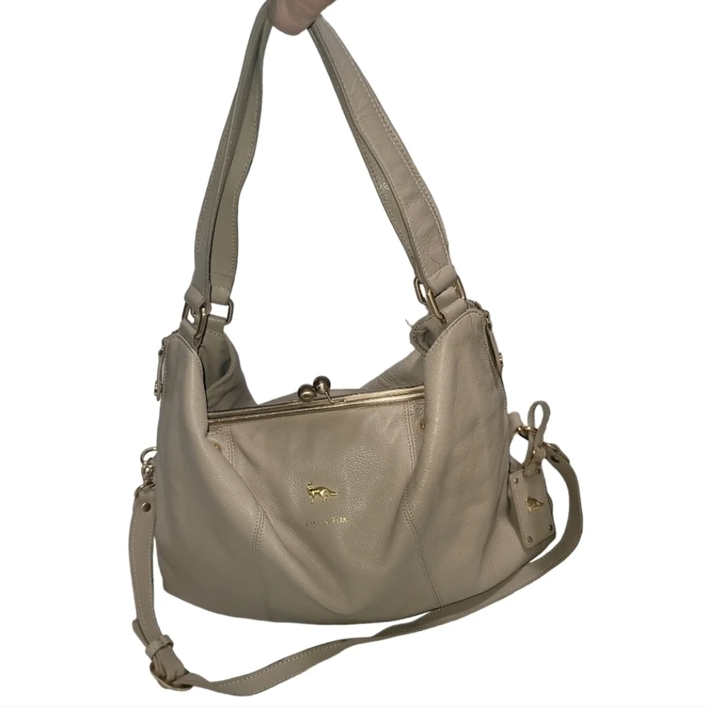Emma Fox Dressage Kiss Lock Hobo Bag Cream Gold Hardware Lined