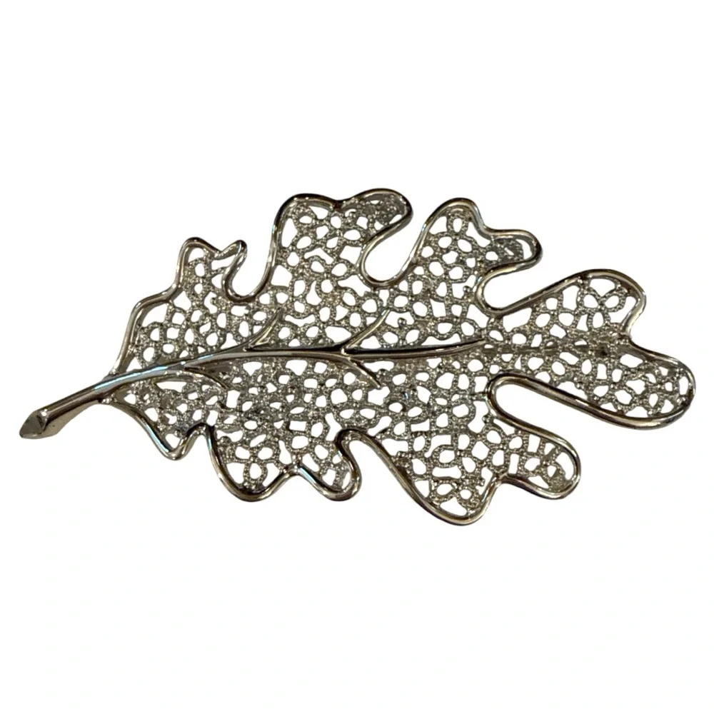 Sarah Coventry‎ Vintage 50s Silver Filigree Leaf Brooch Pin Nature Botanical