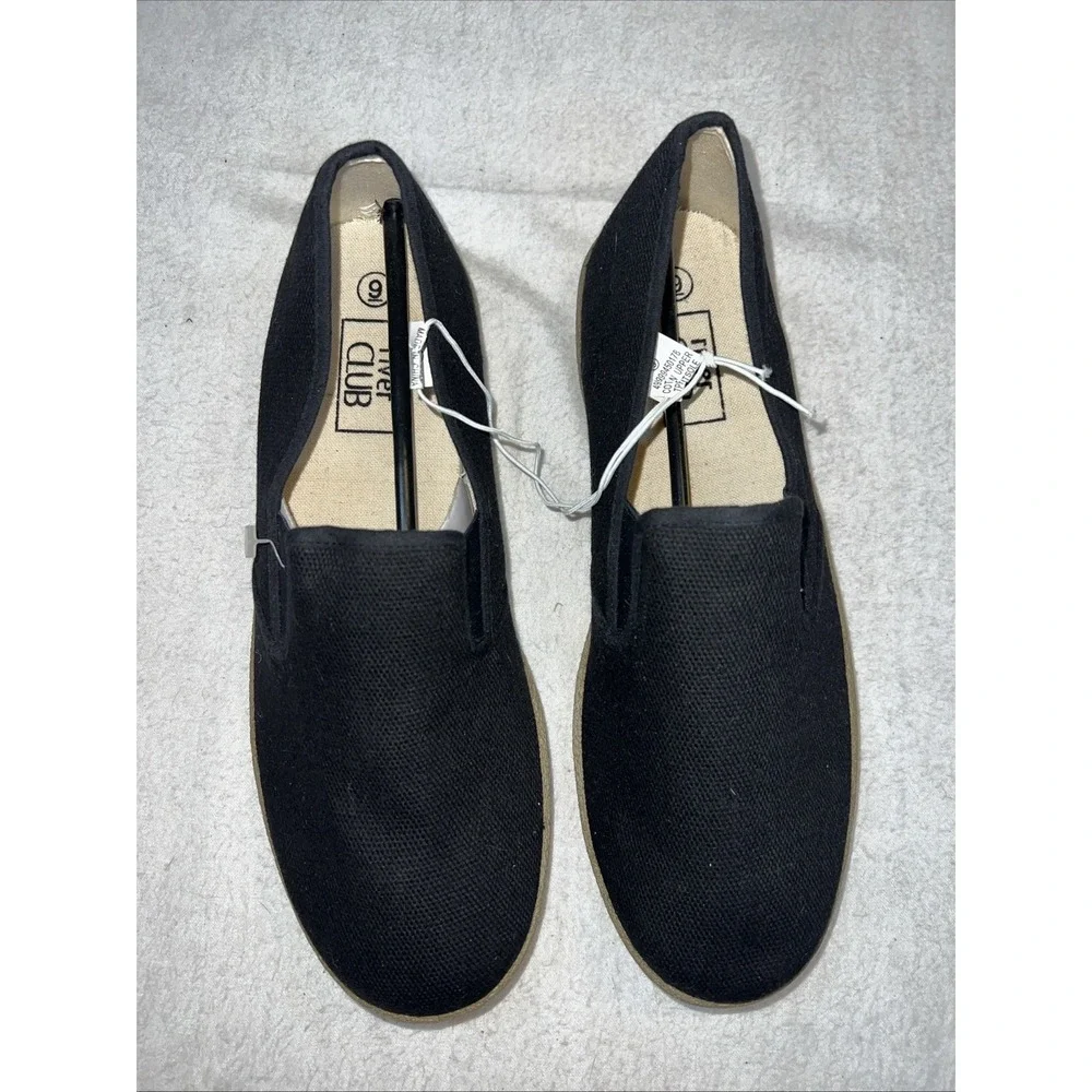 River Club Men's Shoes Canvas Slip On Size 9 Black / Gum Soles Boat Shoes