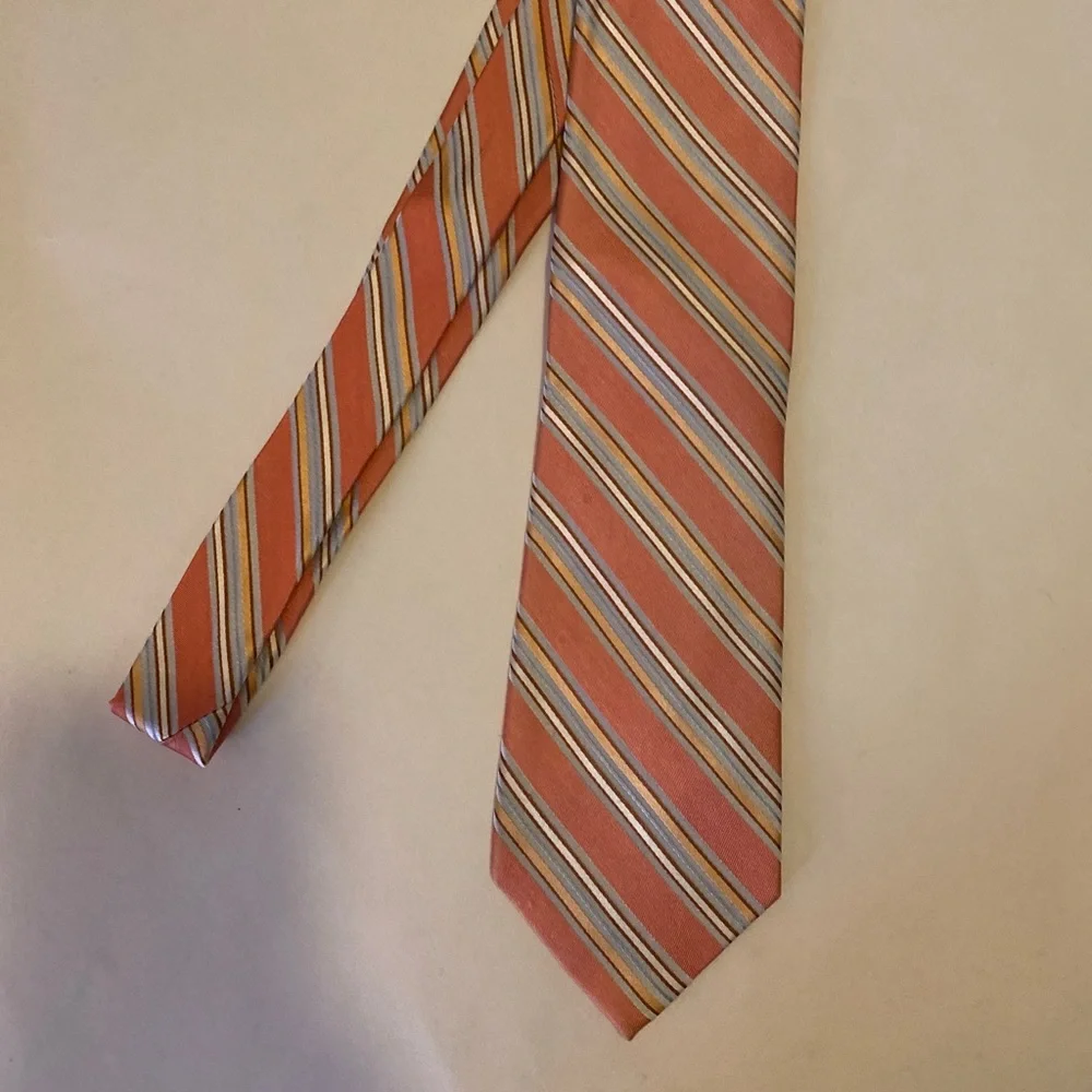 CALVIN KLEIN Pink Stripe Men’s 100% Silk Neck Tie $45 EUC