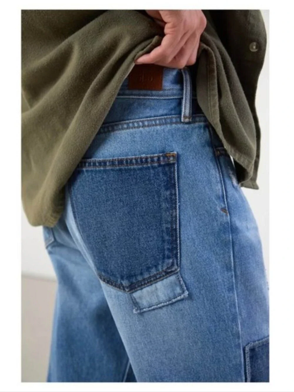BDG Dad Slim Taper Fit Light Blue Denim Jeans Patchwork 36x34