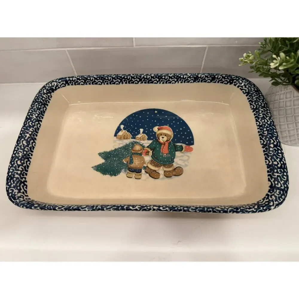 Country Bear with Christmas Tree‎ Stoneware Dish