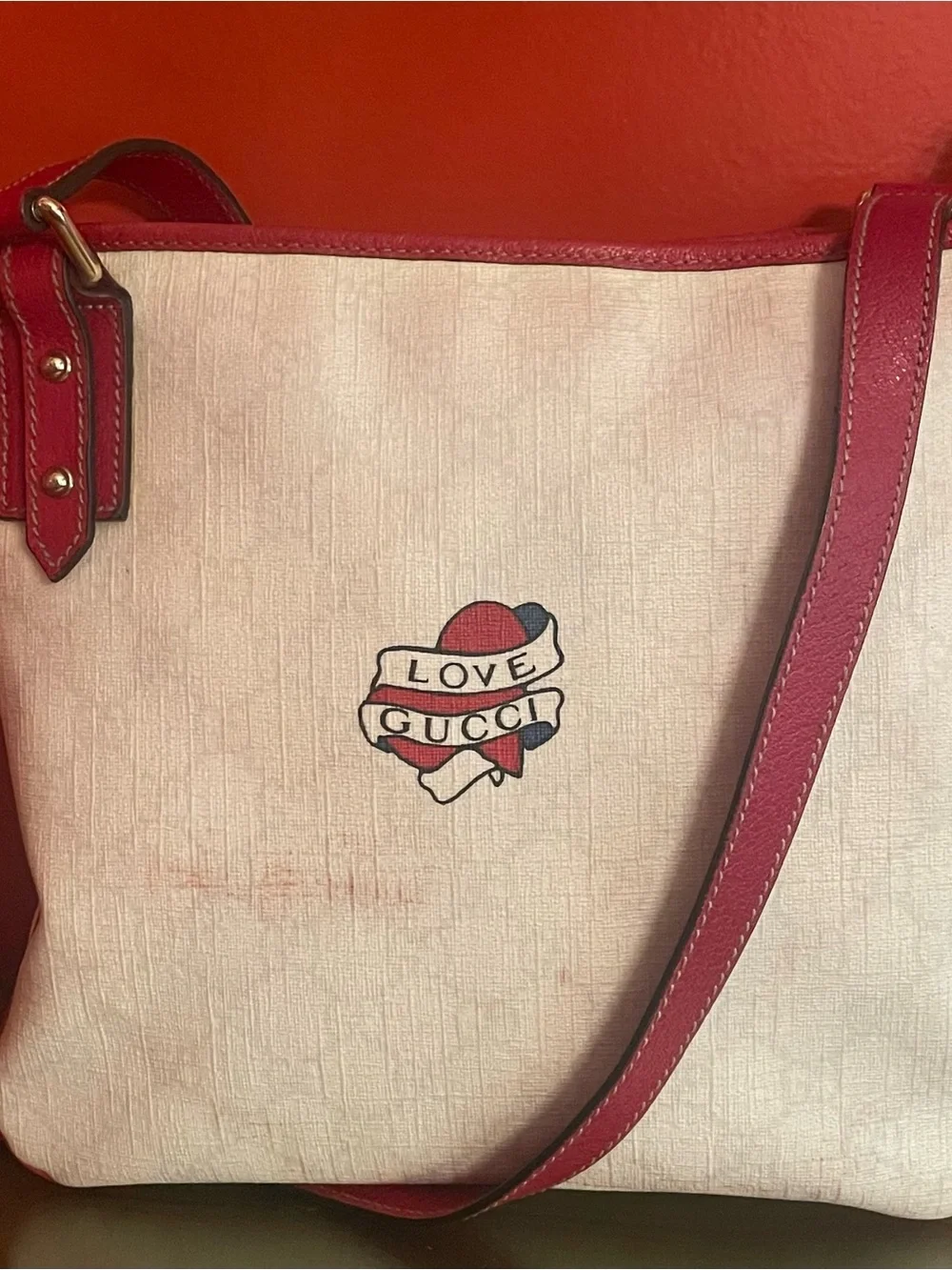 Gucci White GG Love Heart Tattoo Collection Crossbody Bag