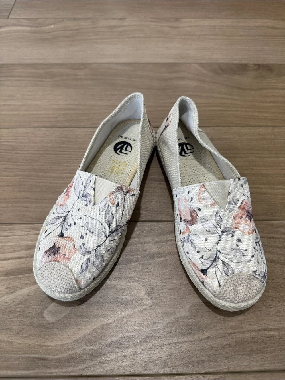 Floral Canvas Slip-On Espadrilles in Cream and Blush