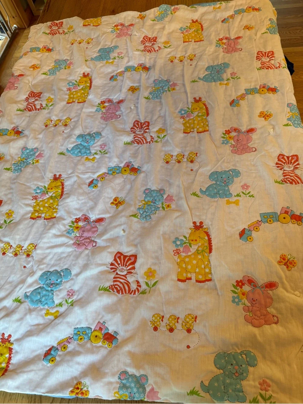Vintage 90’s Baby Blanket, Quilted Animals And Toys 41x51