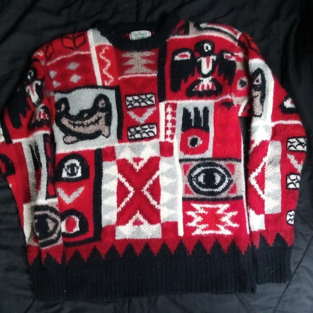 Vintage Northwest Passages Pacific Northwest Totem Art Wool Crewneck Sweater