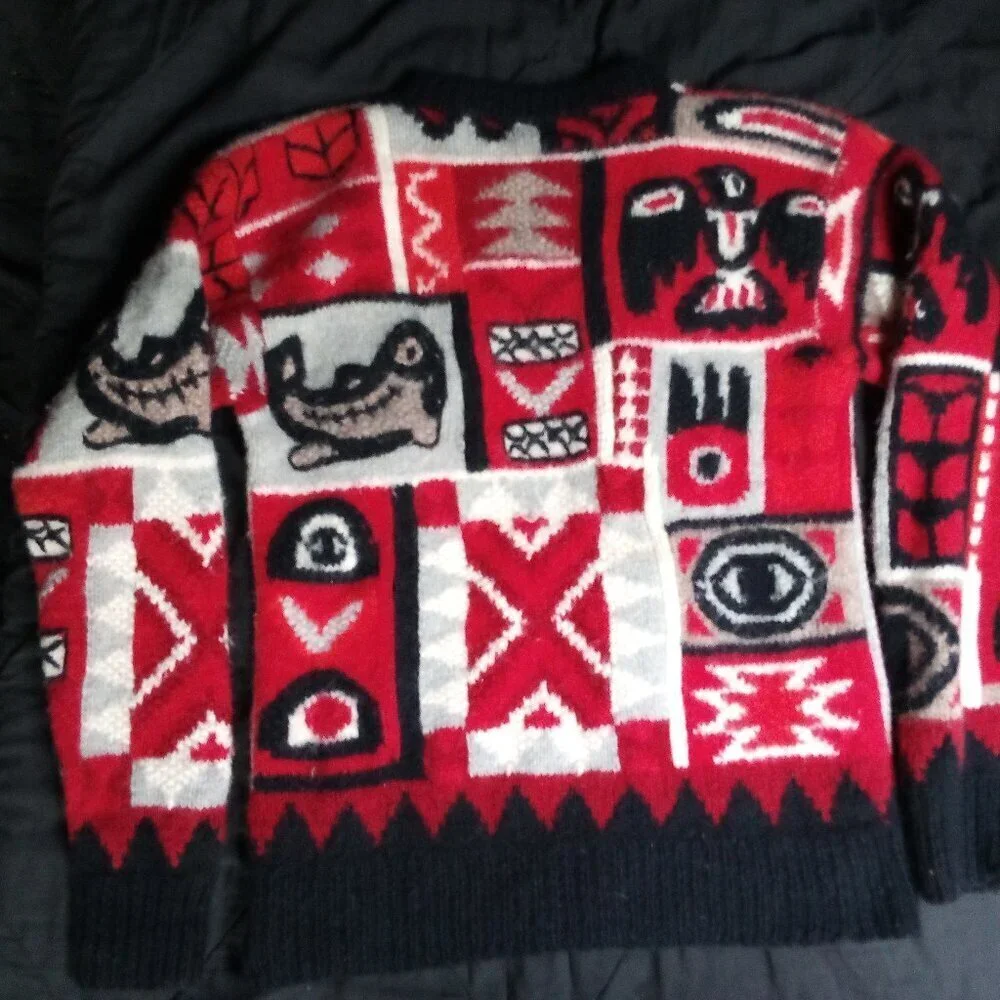 Vintage Northwest Passages Pacific Northwest Totem Art Wool Crewneck Sweater