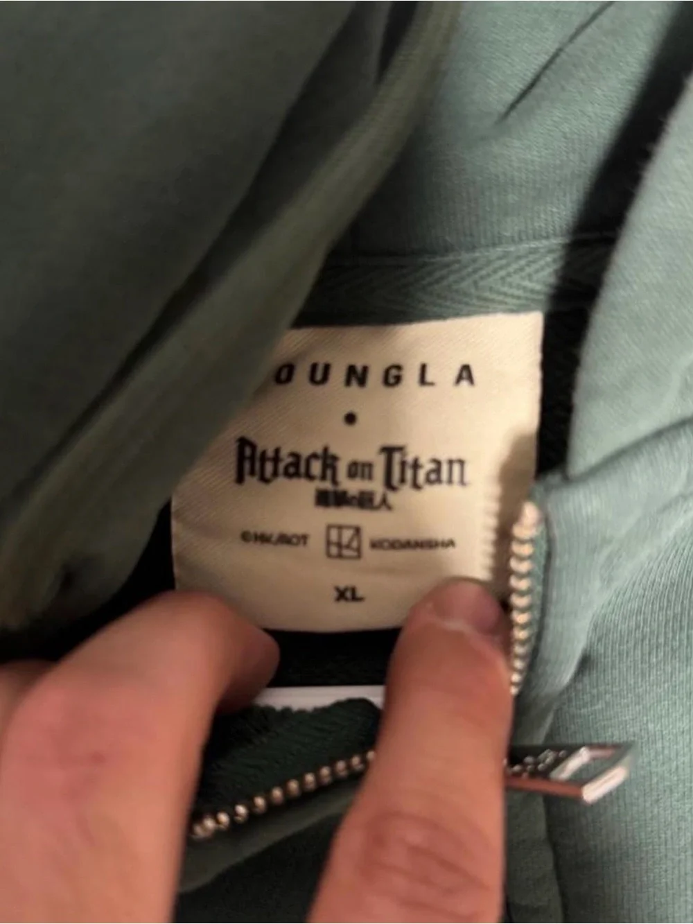 YoungLA Green Full-Zip Hoodie with White Attack on Titan Label
