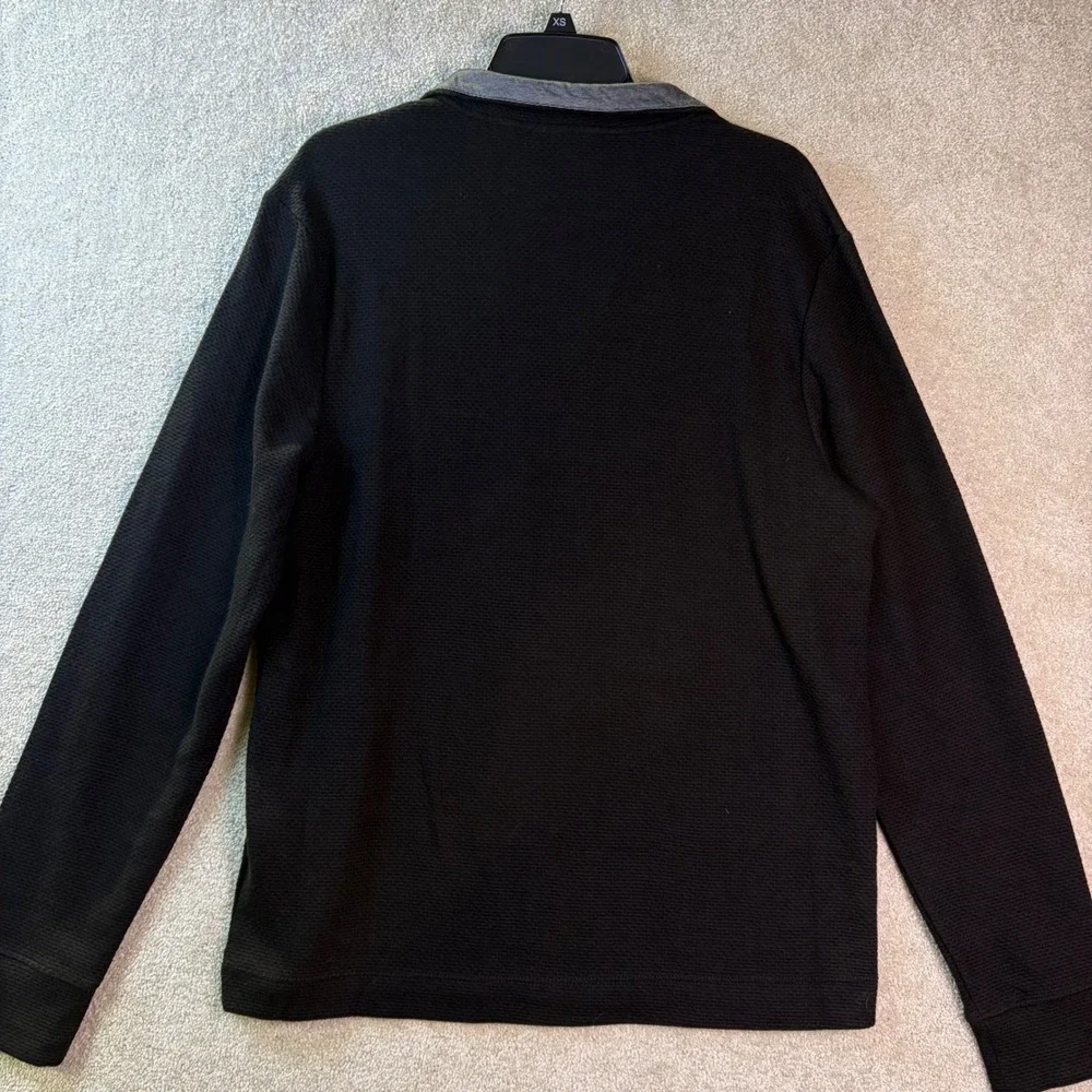 Perry Ellis Quarter Zip Pullover Mens Medium Black Textured Waffle‎ Knit NEW