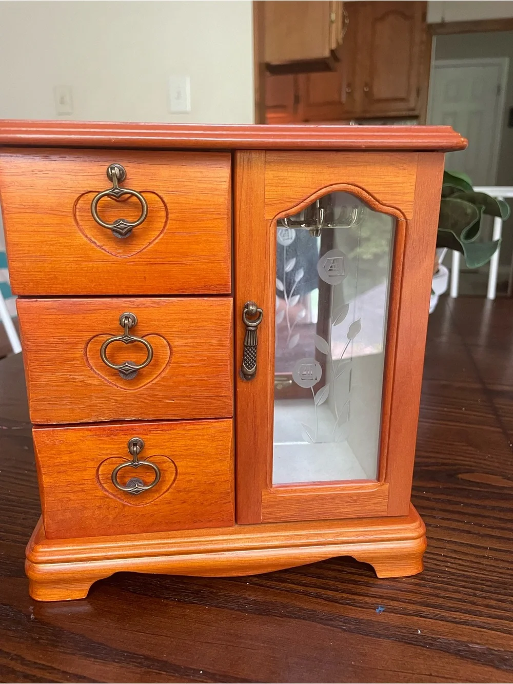 Wooden Jewelry Organizer Armoire in Cherry Finish with Mirrored Door