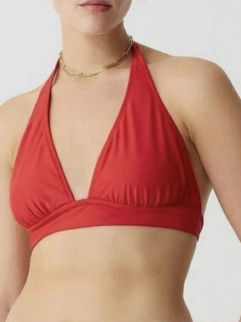 NWT J.Crew Bright Red DD Halter Tie Back Bikini Top Small High Support Swim