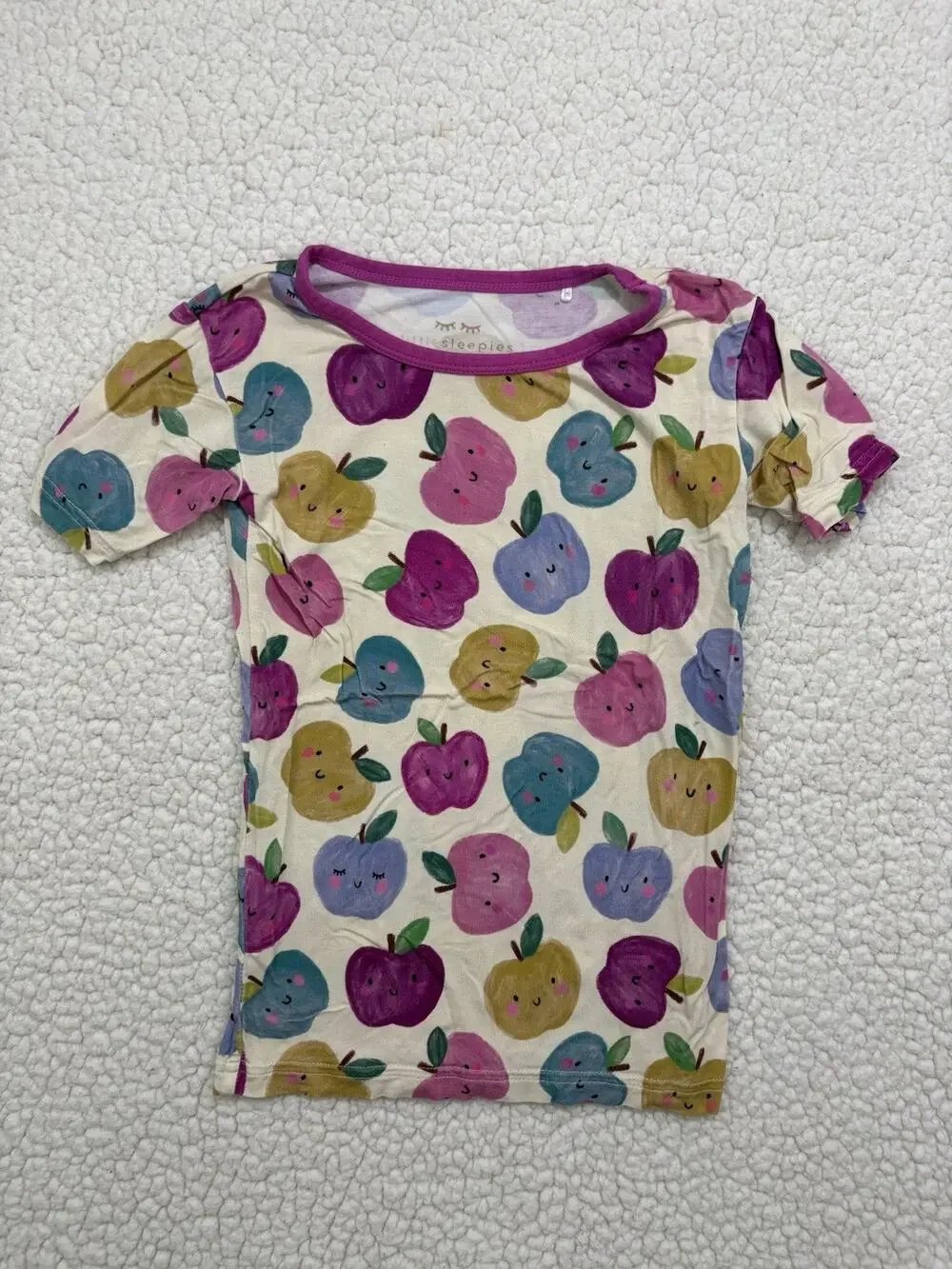 Little Sleepies Berry Apple Of My Eye Fruit Print Short Sleeve Pajama Top Sz 5/6