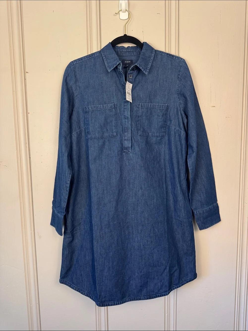 NWT J Crew Chambray Shirt Dress Blue Long Sleeve Popover Womens Small