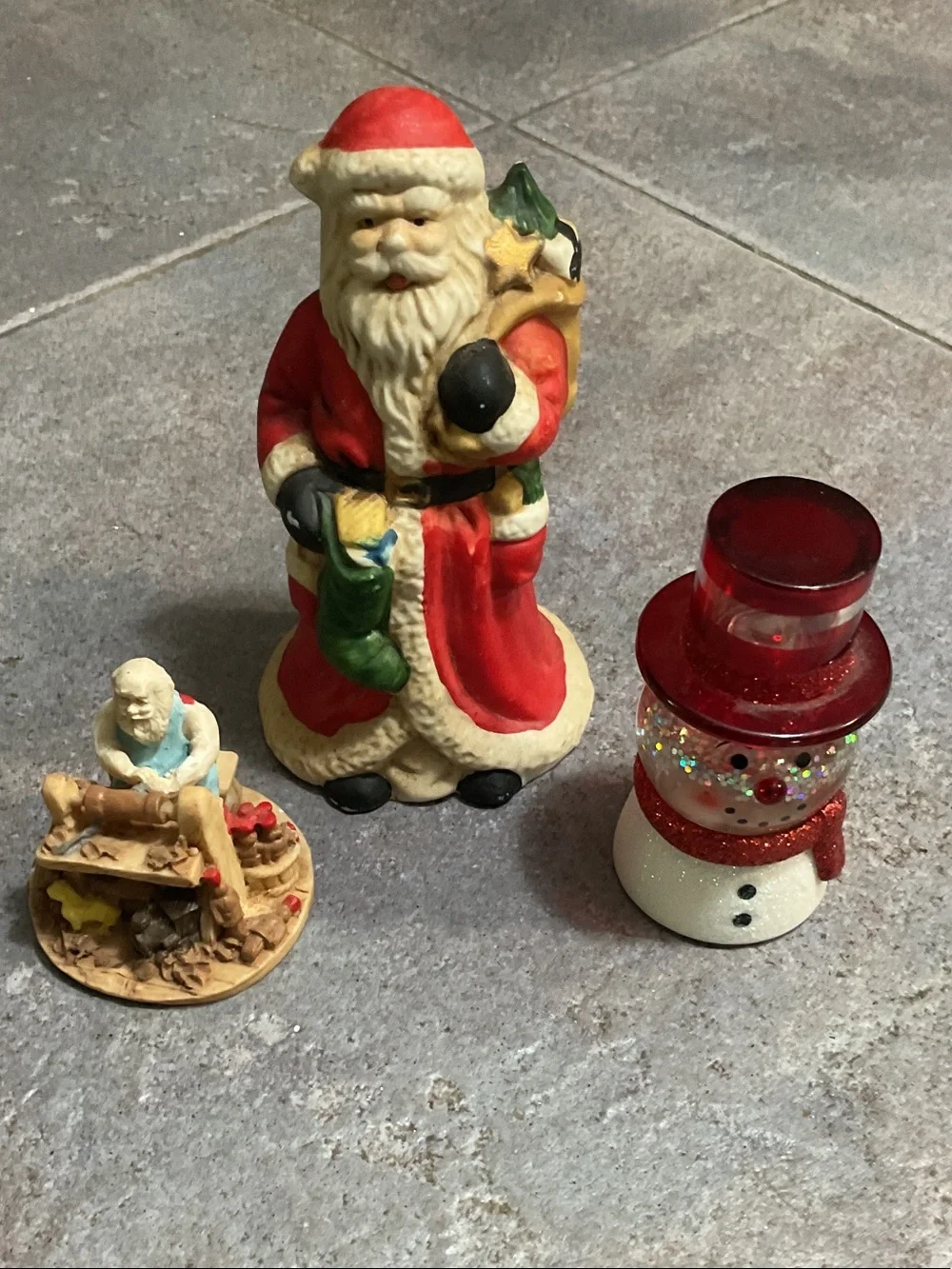 Vintage Santa Figurine with Snowman Accent