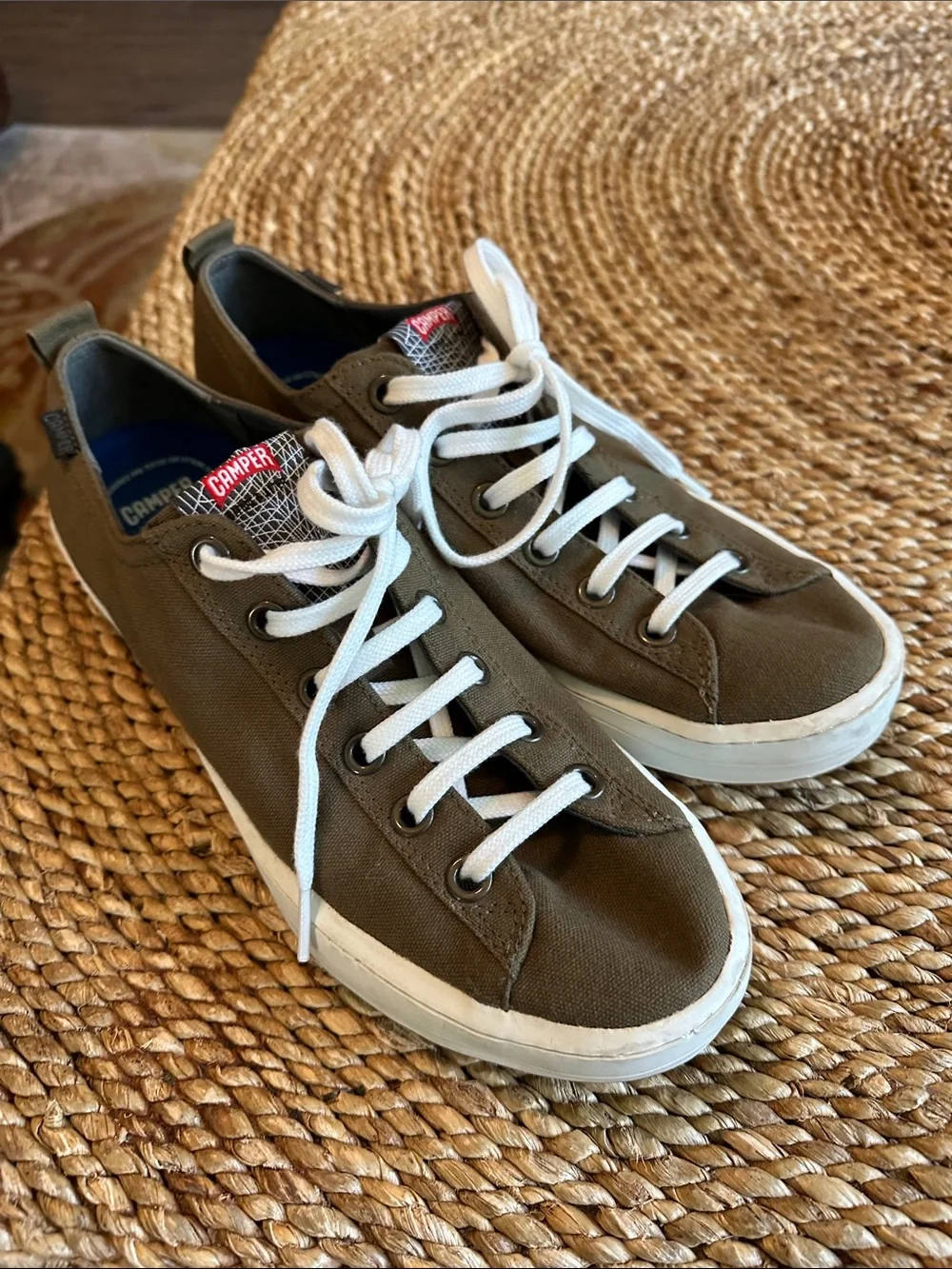 Camper Olive Canvas Low-Top Sneakers with White Laces- men’s size 13