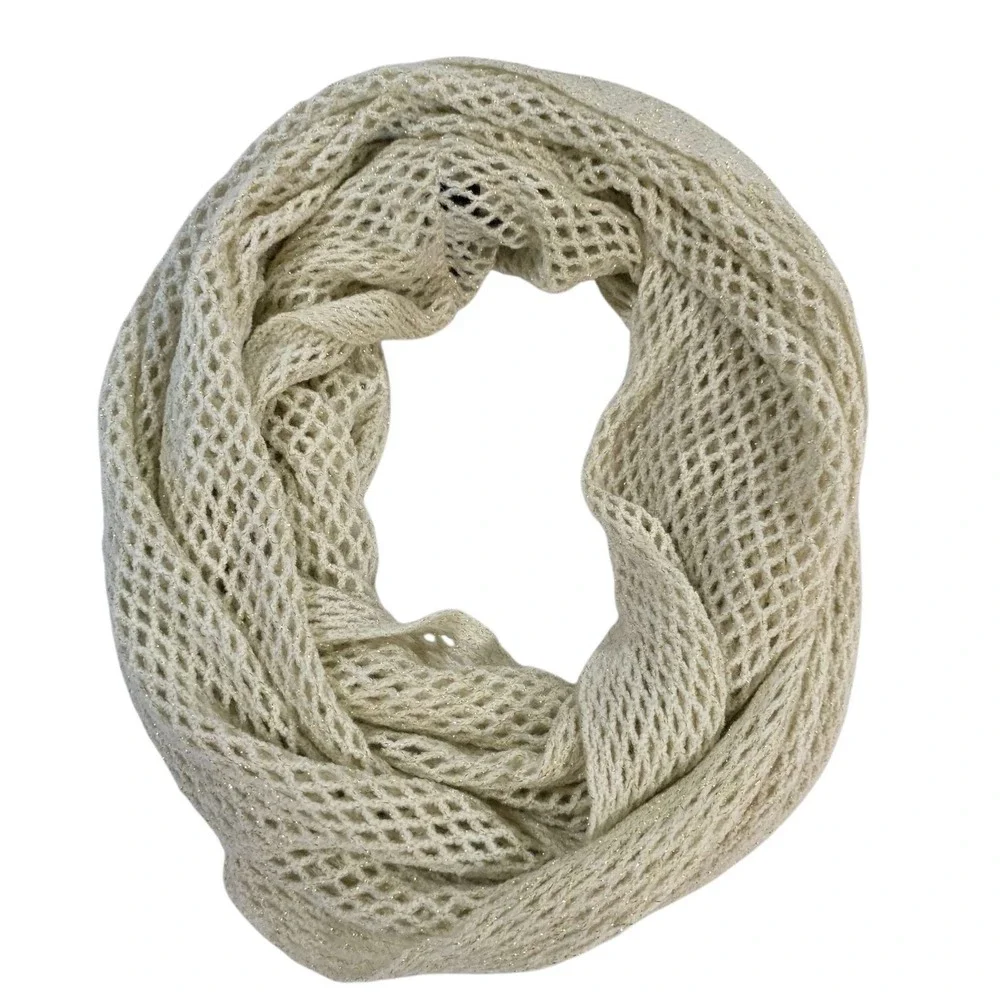 Steve Madden Infinity Scarf Metallic Knit One Size Cream Women's Warm Preppy‎