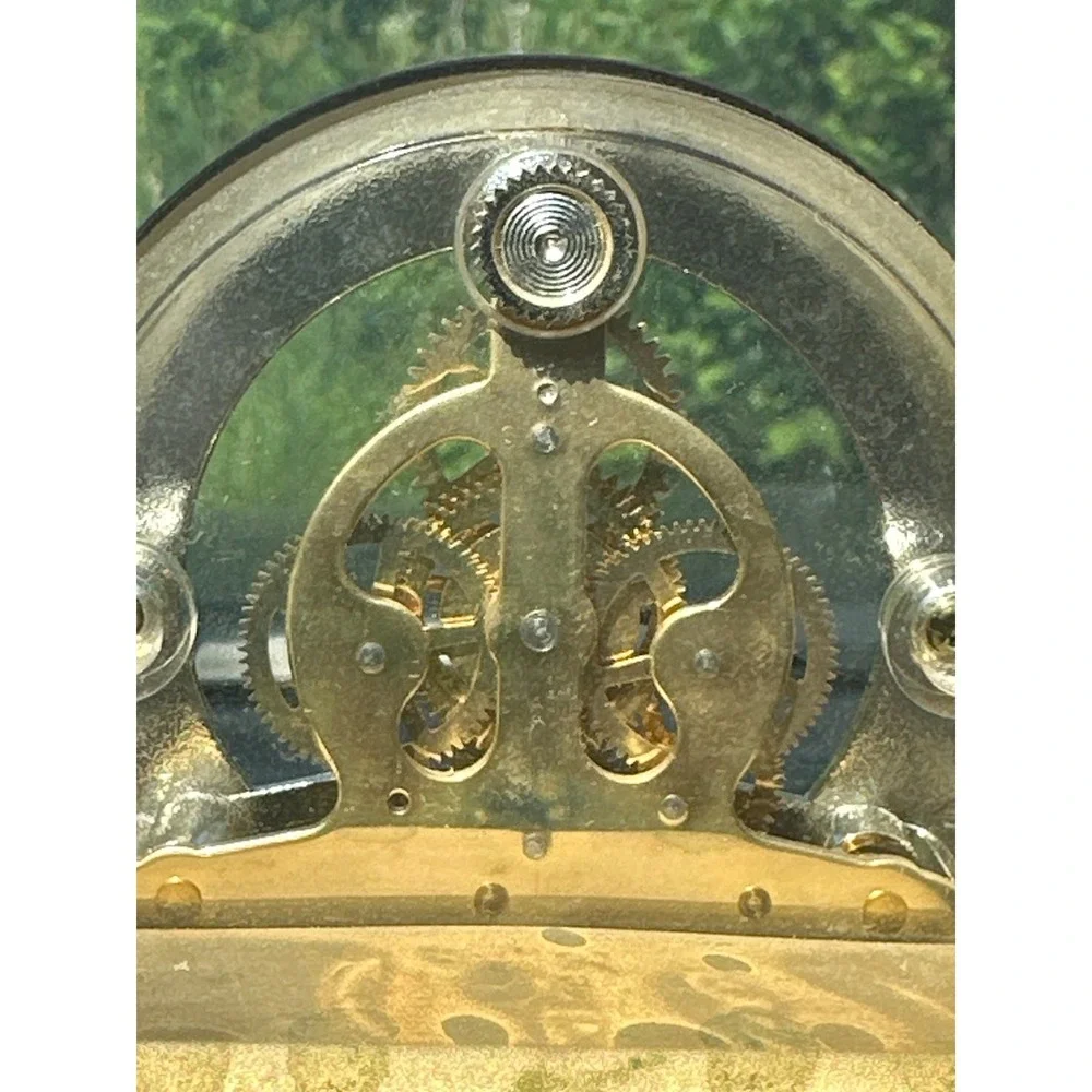 Sunbeam Quartz Skeleton Mantel Clock Arched Brass Tone Visible Gears 882-600