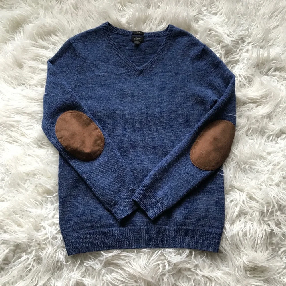 J Crew Slim Slub Merino V-Neck Sweater Blue‎