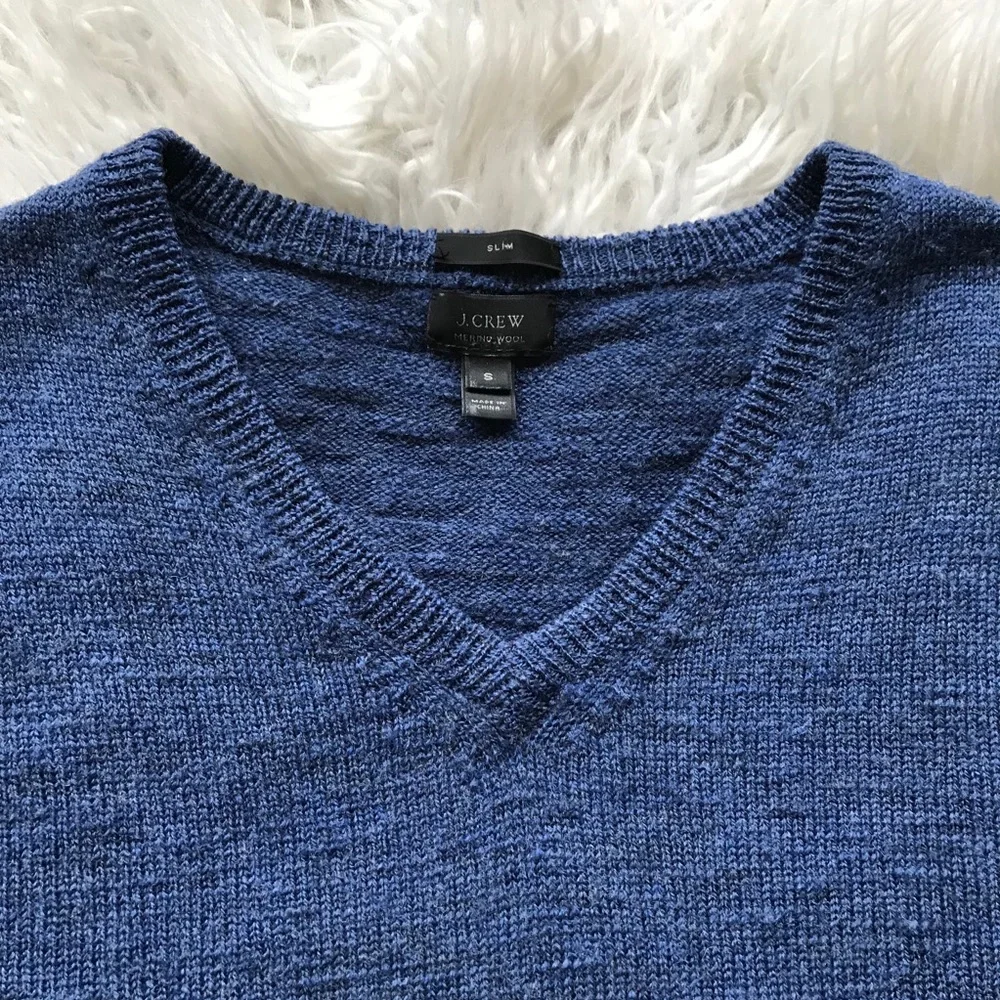 J Crew Slim Slub Merino V-Neck Sweater Blue‎