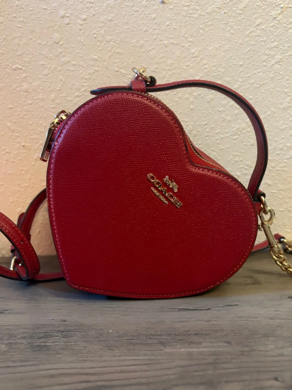 Coach Red Heart Crossbody Bag Purse Gold Hardware