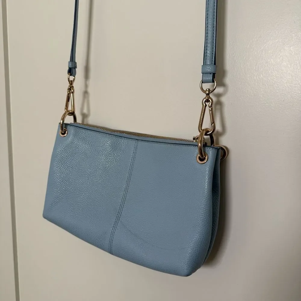 Coach 33521 Charley 2 Way Shoulder Bag Horse Carriage Logo Pebbled Leather Blue