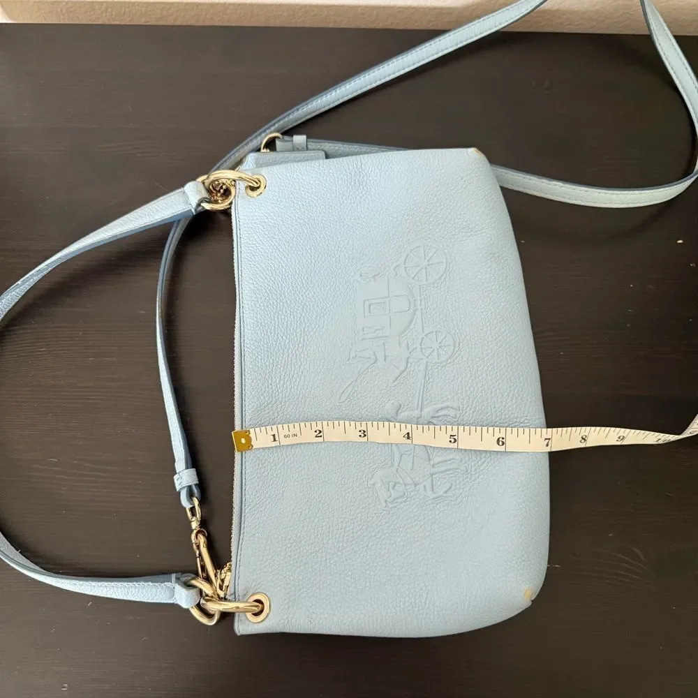 Coach 33521 Charley 2 Way Shoulder Bag Horse Carriage Logo Pebbled Leather Blue