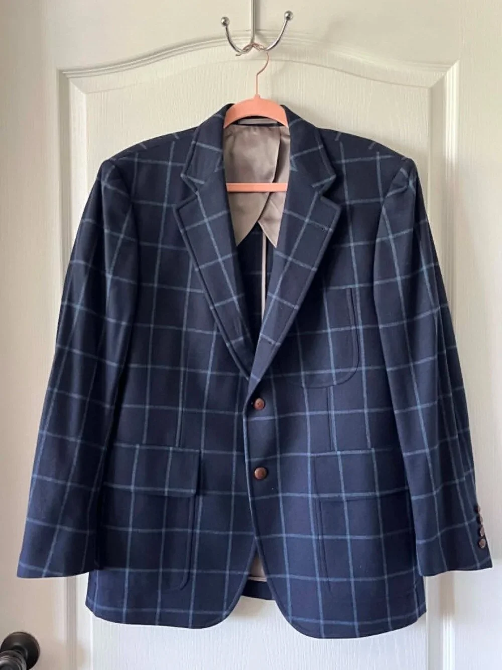 Crittenden Gentlemen's Clothing Men's Blazer Italy Made Blue Windowpana size 42R