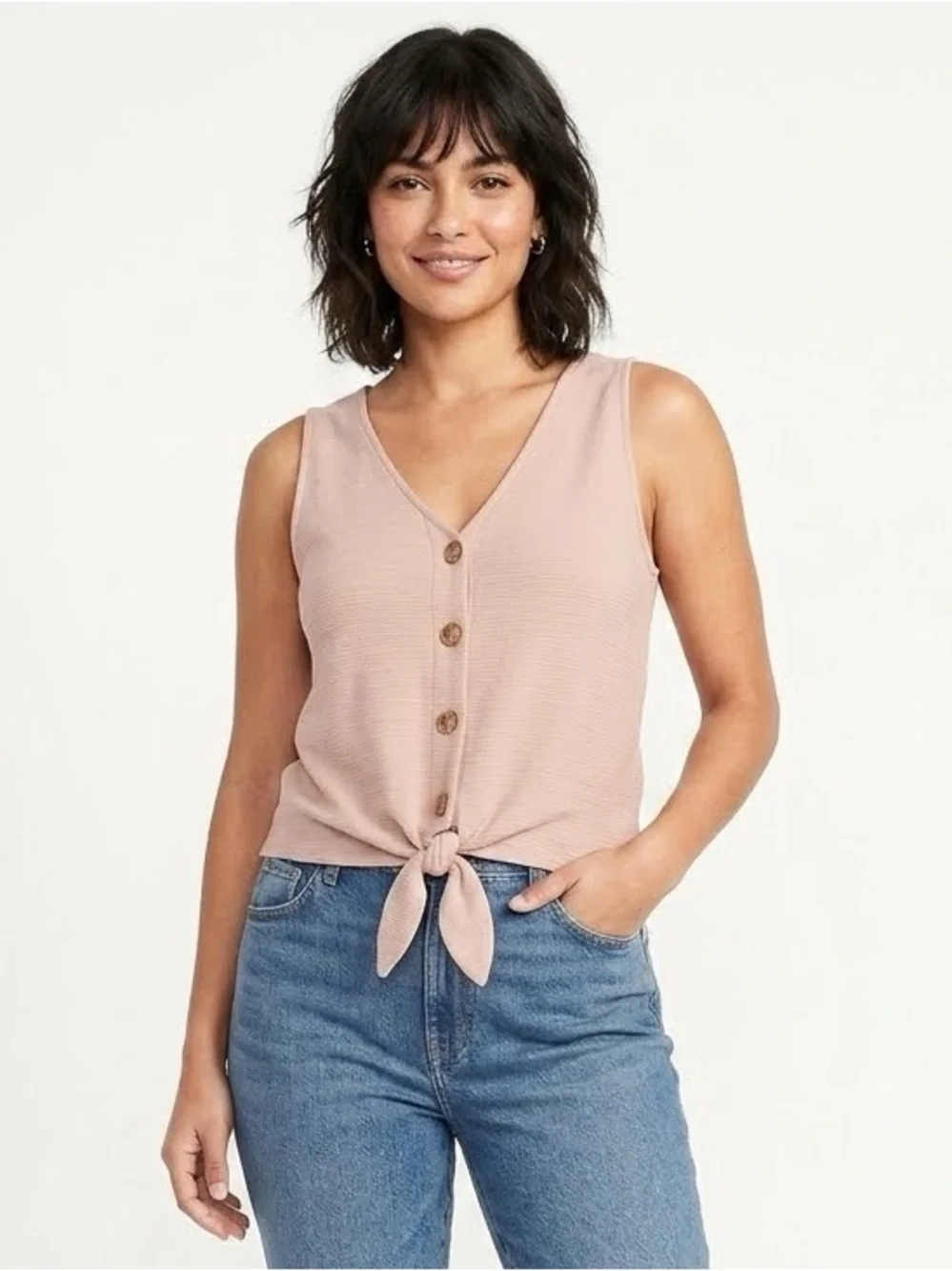 J. Crew Beige Textured Button-Down Knit Tie-Front Tank Top Size M