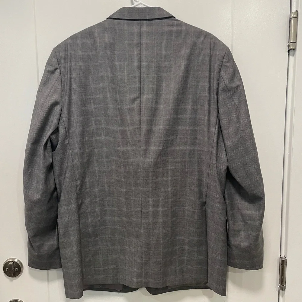Joseph Abboud Mens 46R Grey Plaid Super 120 Wool Blazer Tailored Fit Made in USA