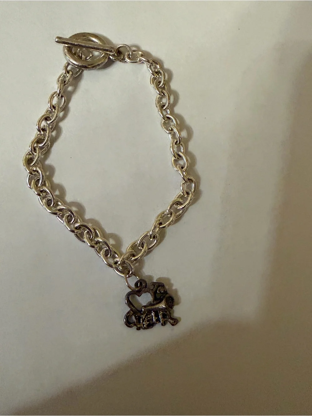 Kids silver tone cheer bracelet size 7.5”