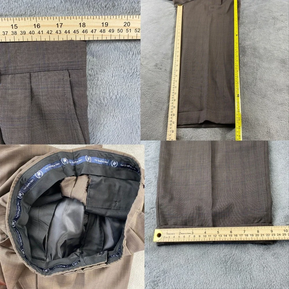 Hart Schaffner Marx Suit Mens 43R Brown Glen Plaid 2-Button Pleated Cuffed USA
