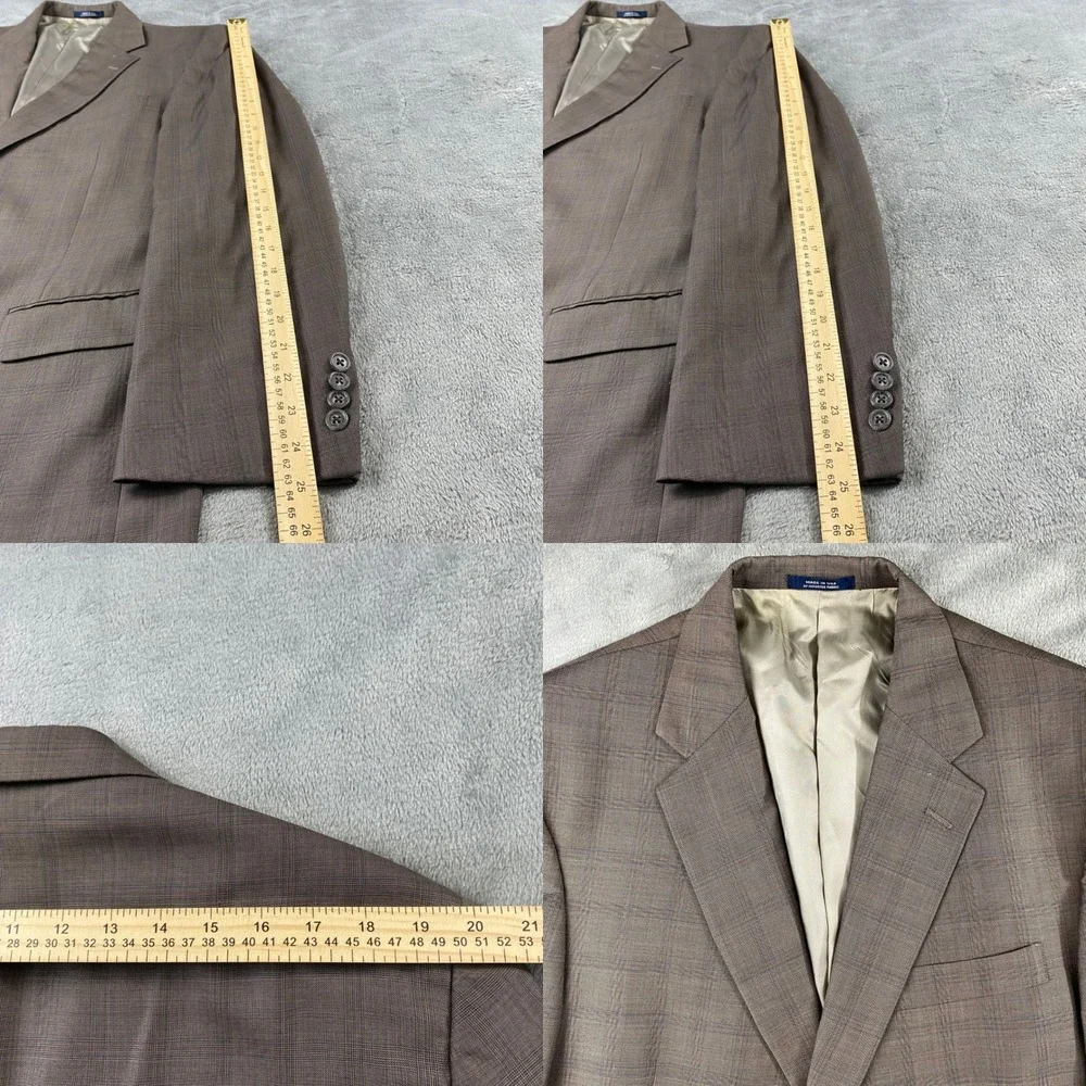 Hart Schaffner Marx Suit Mens 43R Brown Glen Plaid 2-Button Pleated Cuffed USA