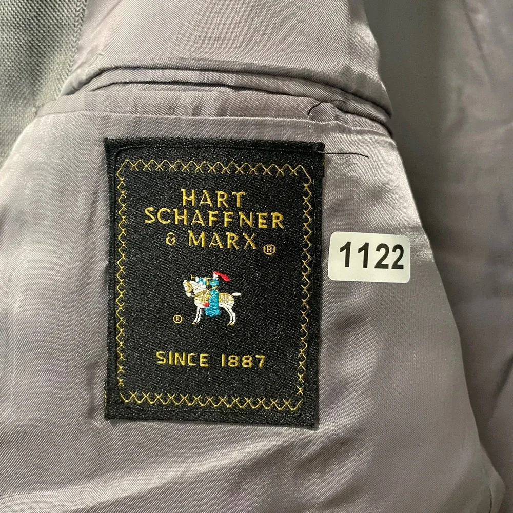 Hart Schaffner Marx Mens Gray Windowpane Tailored Two Button Blazer Sport Coat