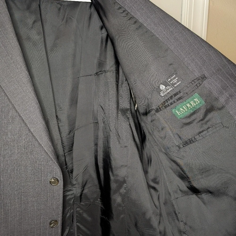 Lauren Ralph Lauren Men's 48R Blazer Sport Coat Charcoal Gray Pinstripe Vent EUC