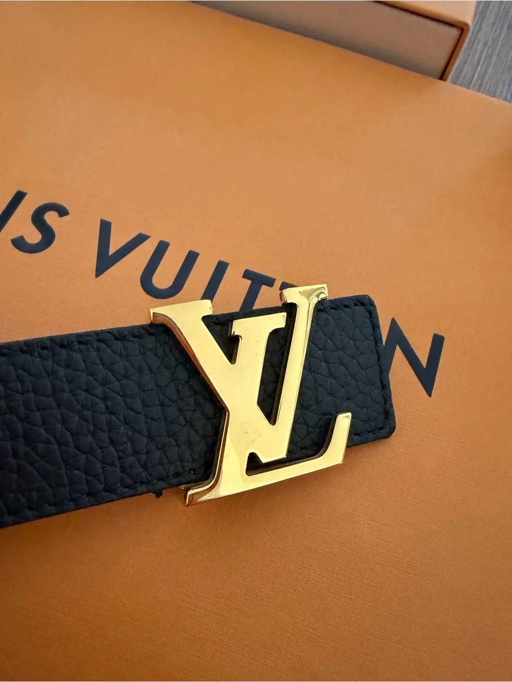 Louis Vuitton Black Leather LV Initials Belt with Gold Buckle