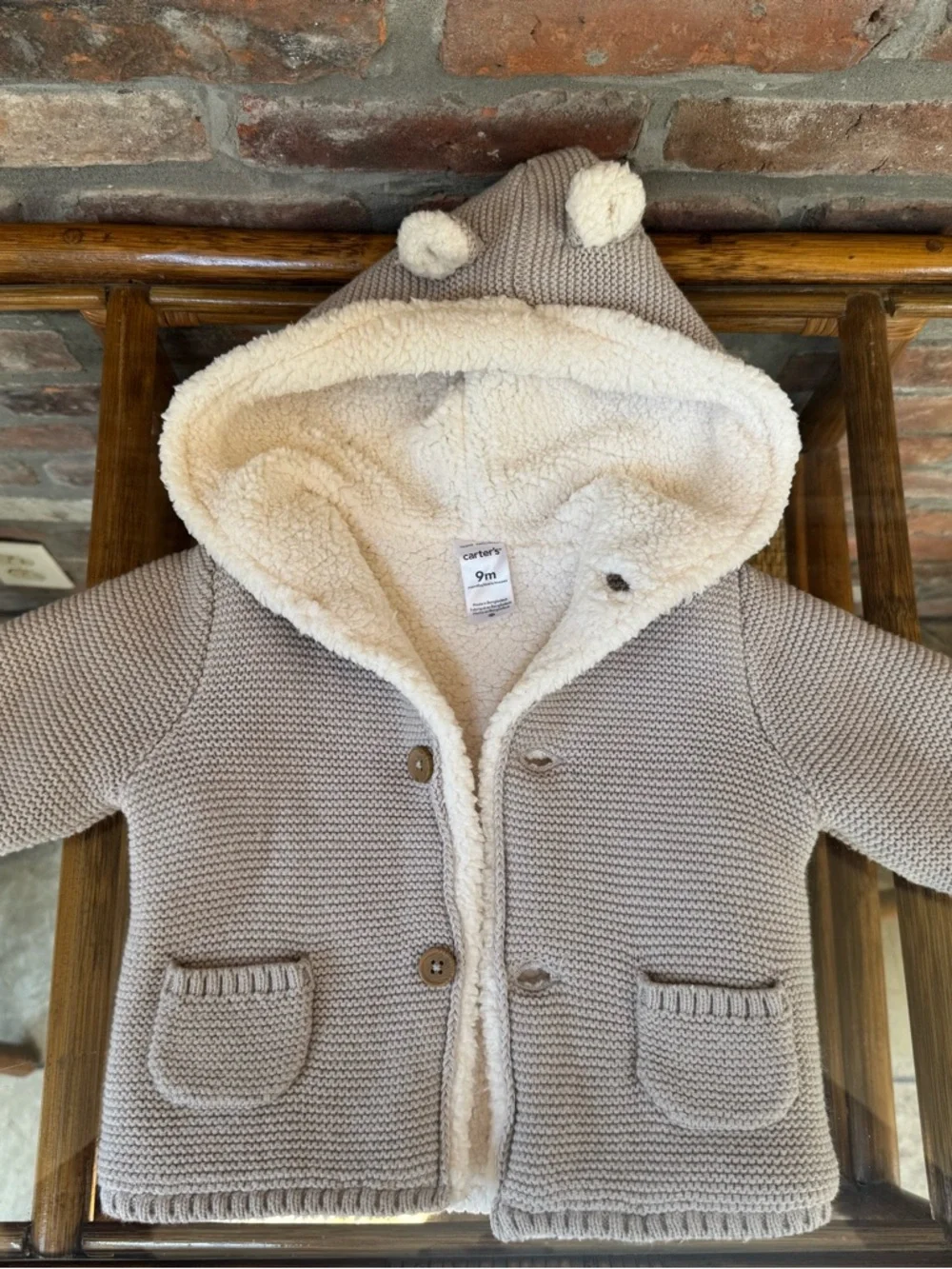 Carter's Taupe Knit Sherpa-Lined Hooded Jacket