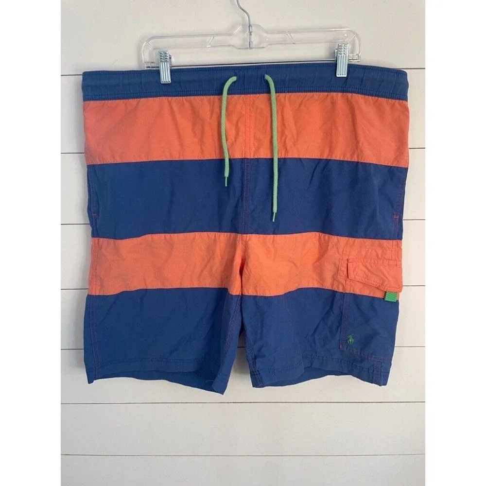 Polo Ralph Lauren Mens Board Shorts Orange & Blue Striped Mens Size Large 42X8