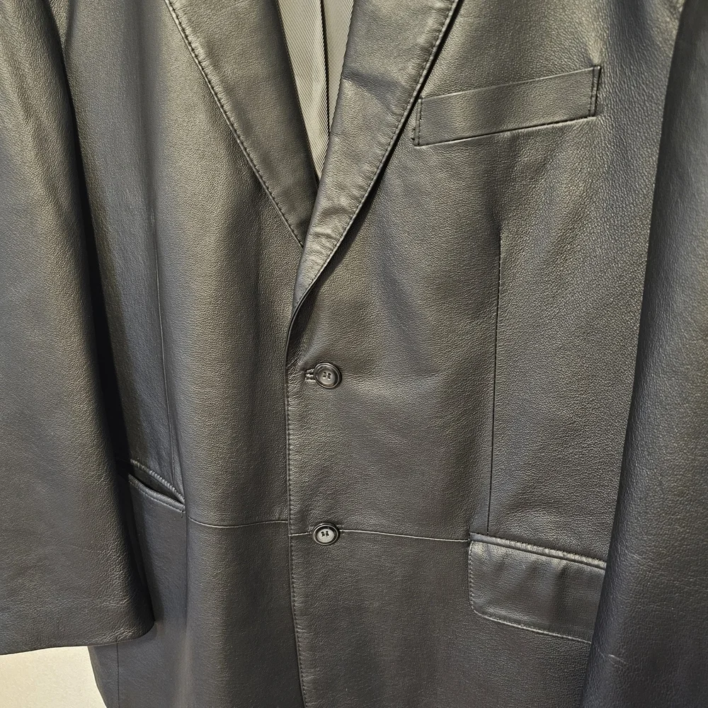 Stafford Essentials Black Leather Blazer Mens Size XL