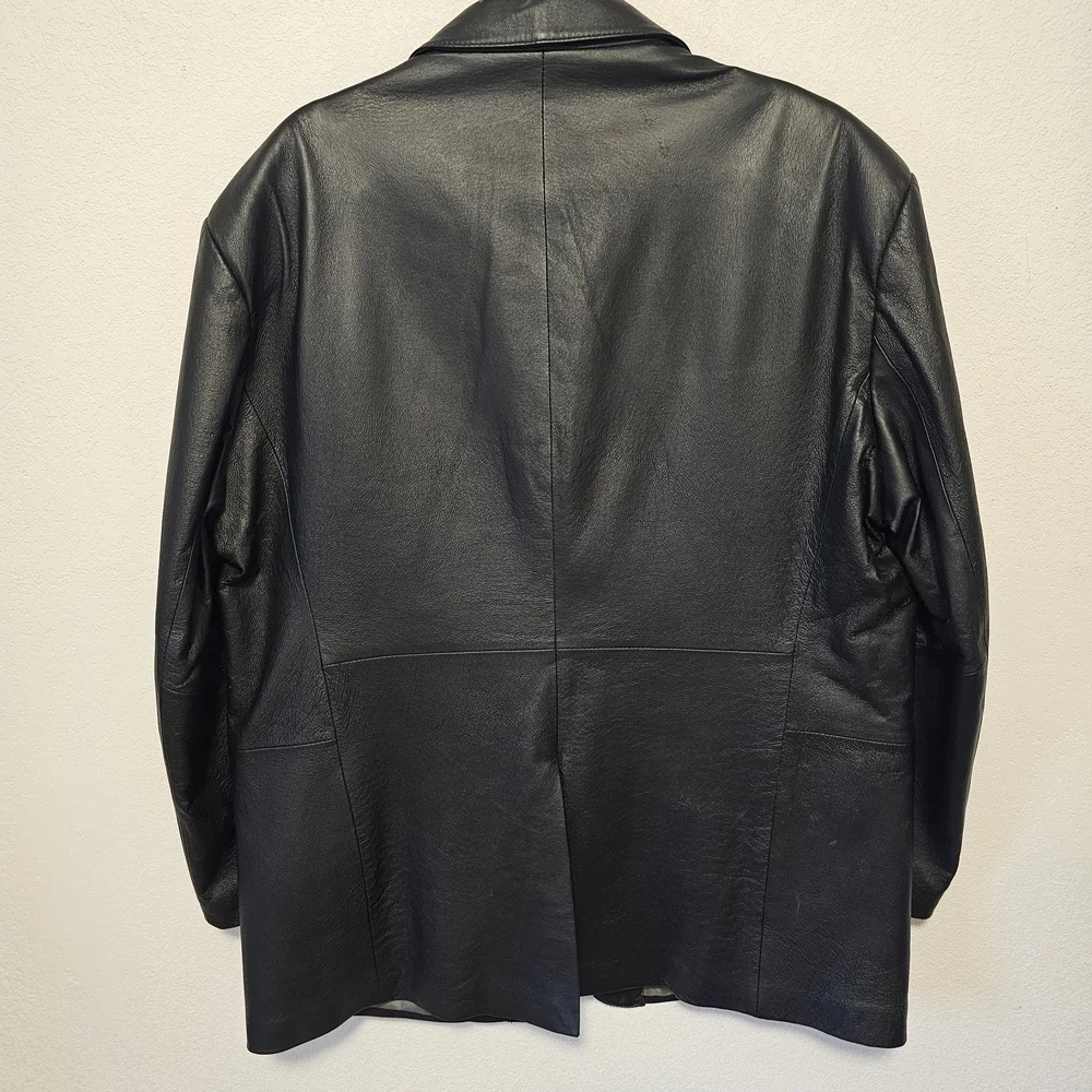 Stafford Essentials Black Leather Blazer Mens Size XL