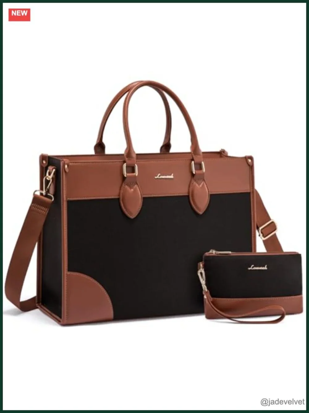 Water-Resistant PU Leather Laptop Tote Bag for Work, 15.6 Inch