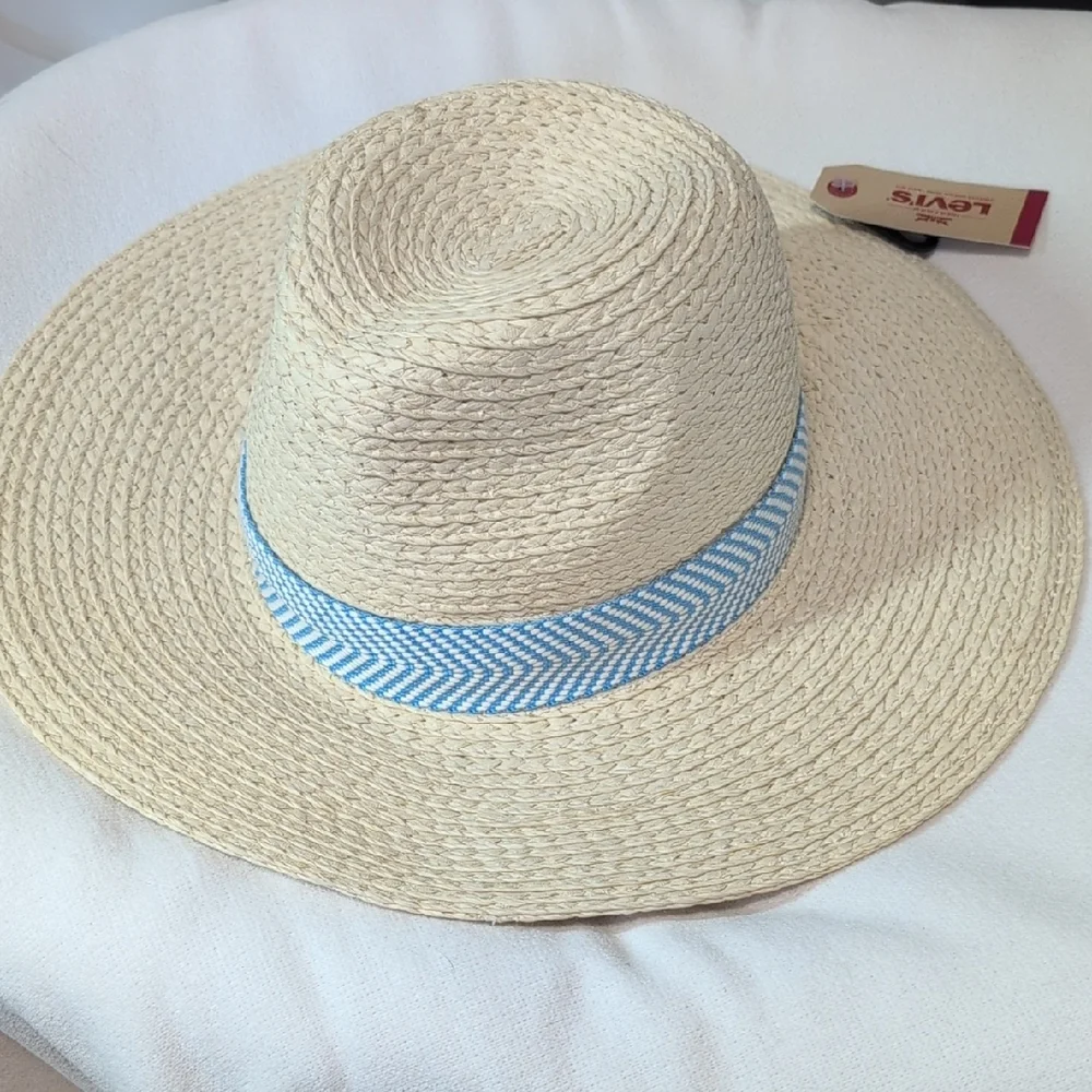 Levi's Wide Brim Straw Hat with Blue Chevron Band