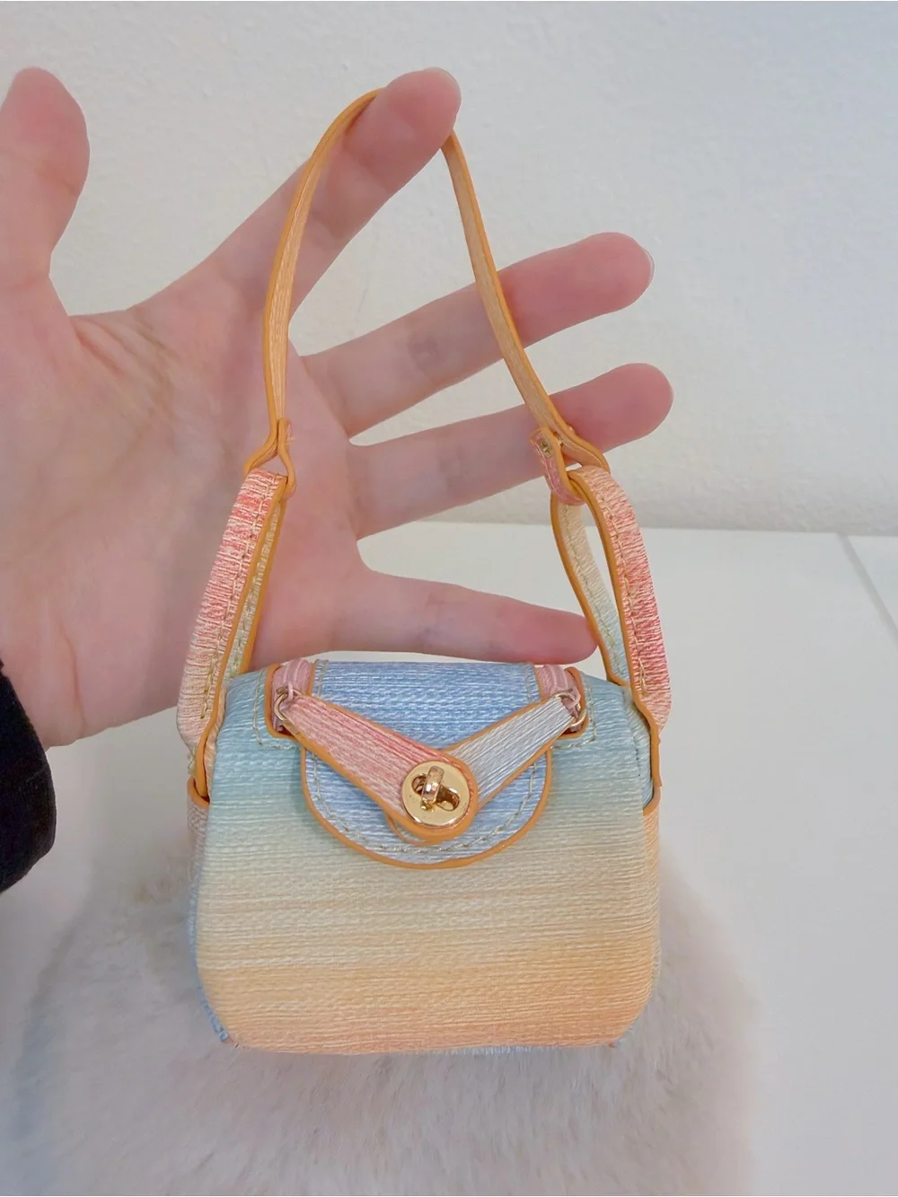 Mini Top Handle Bag Charm Woven Texture Coin Pouch Rainbow Luxury Style