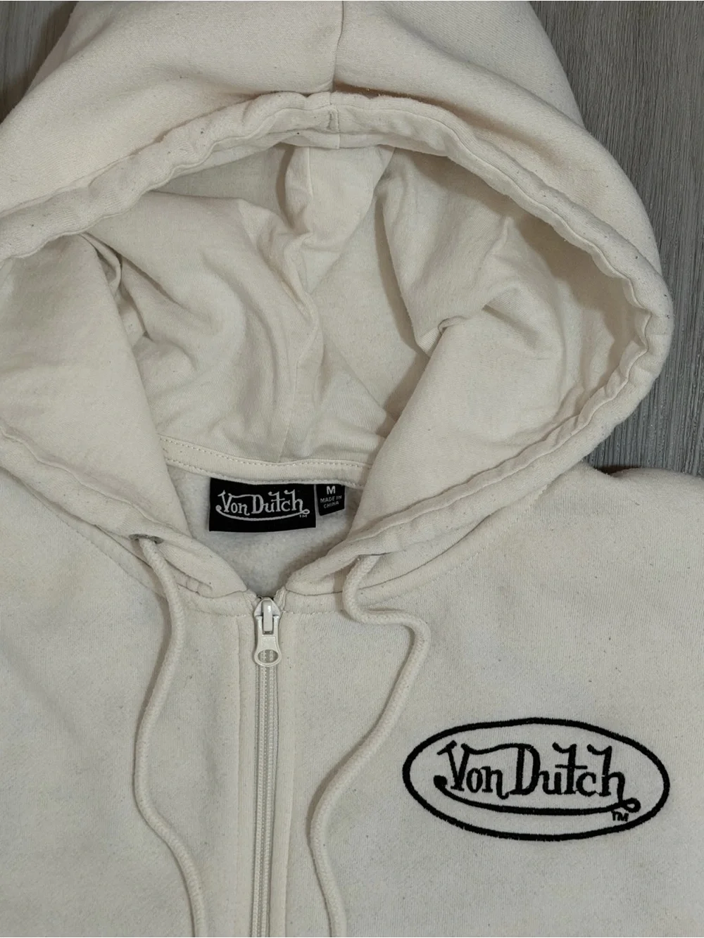 Von Dutch Off-White Zip Hoodie with Logo Patch