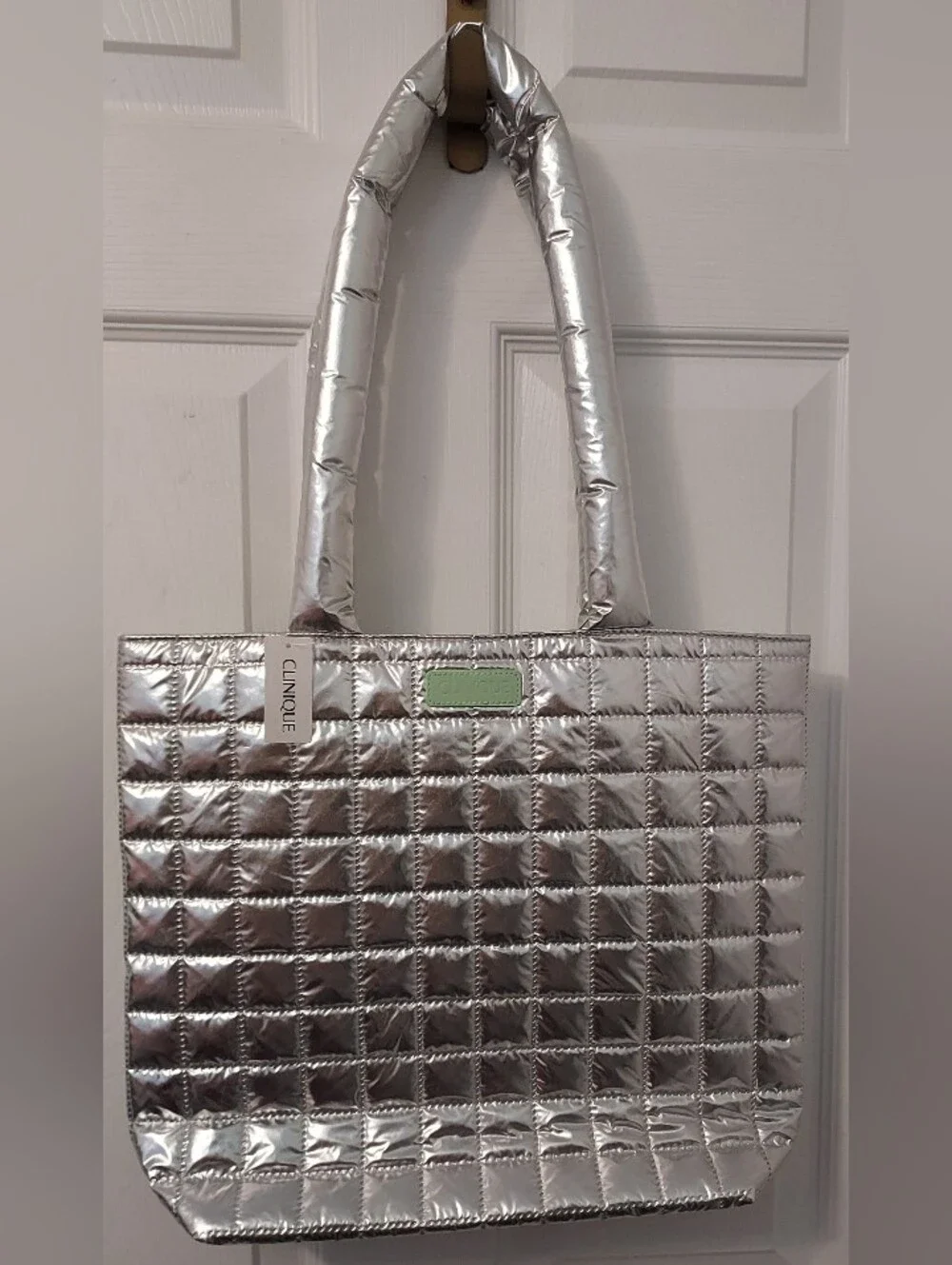 Clinique Silver Quilted Tote Bag