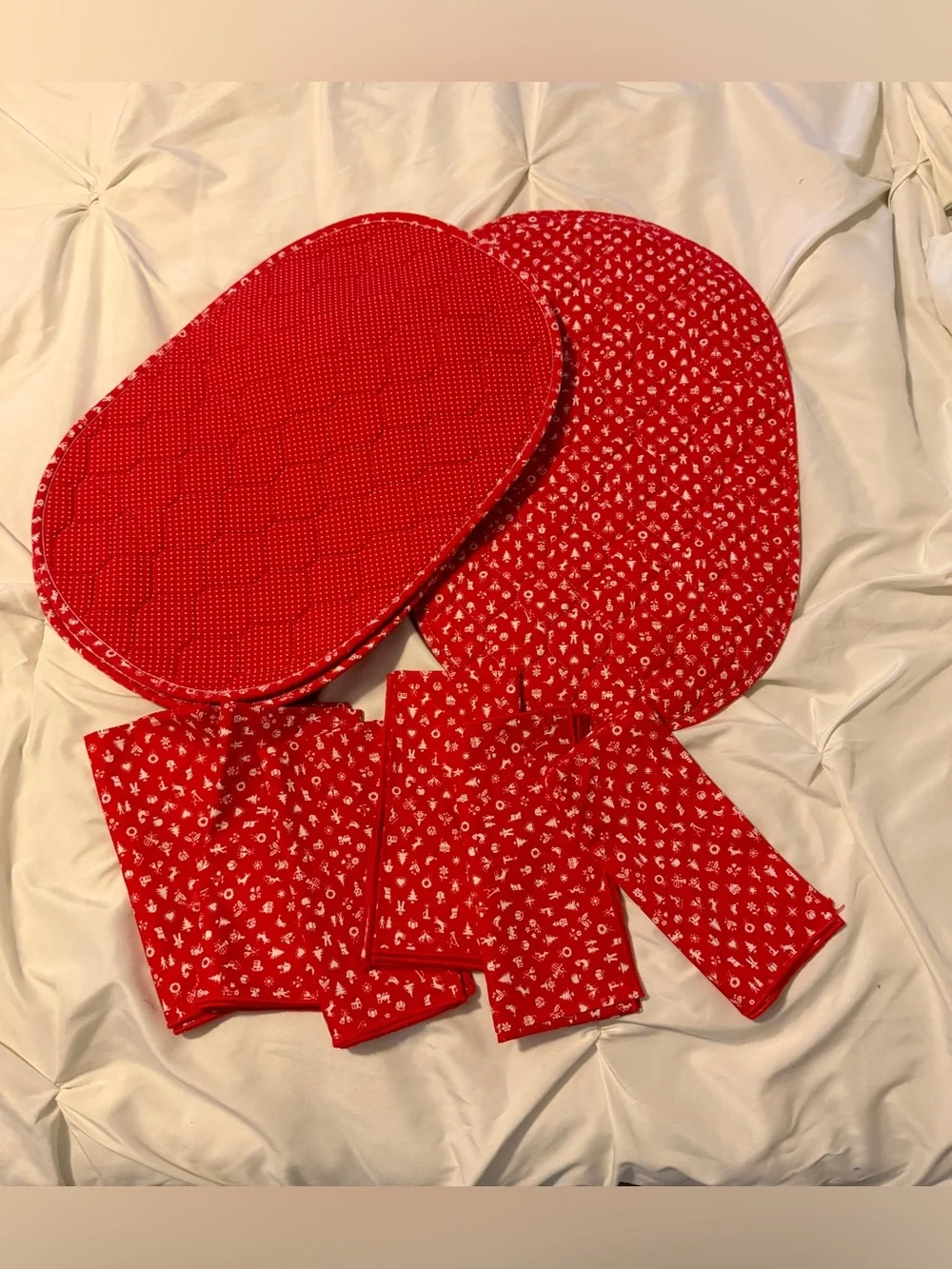 Red Patterned Table Linens Set