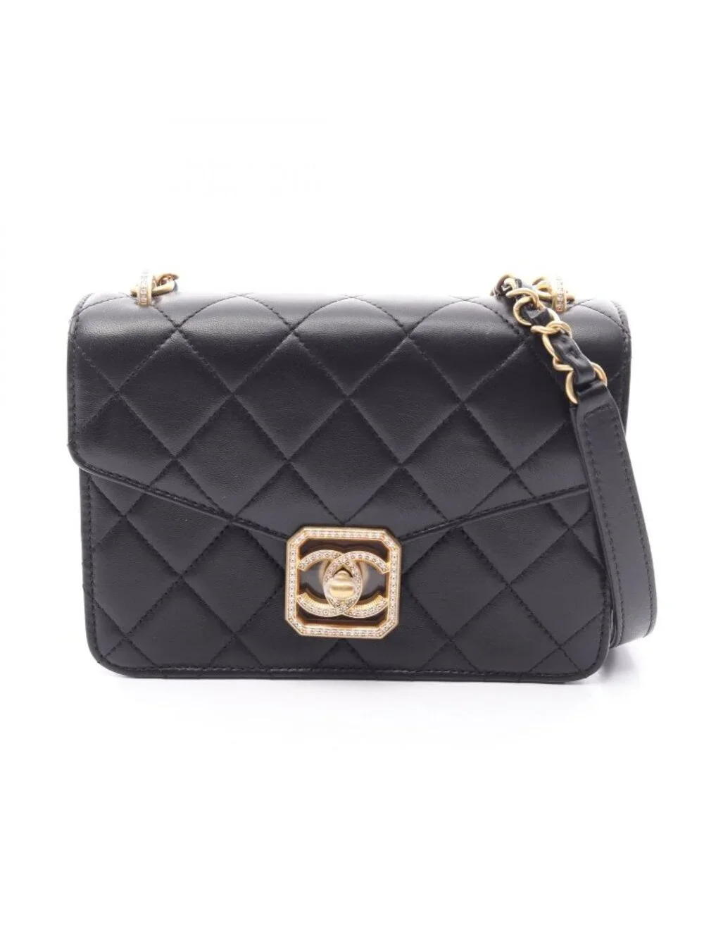 Chanel Shoulder Bag Quilted Black Lambskin Mini Chain