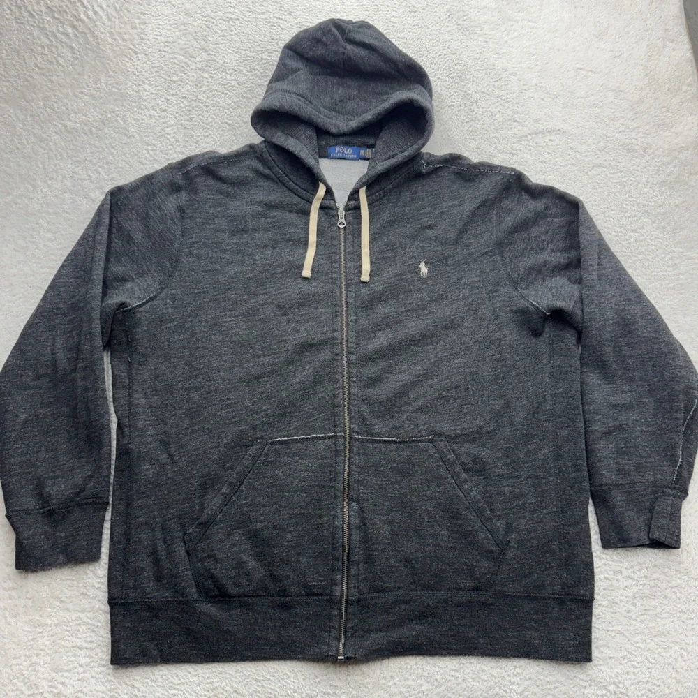 Polo Ralph Lauren Mens Charcoal Grey Heather Full Zip Hoodie Sweatshirt XXL