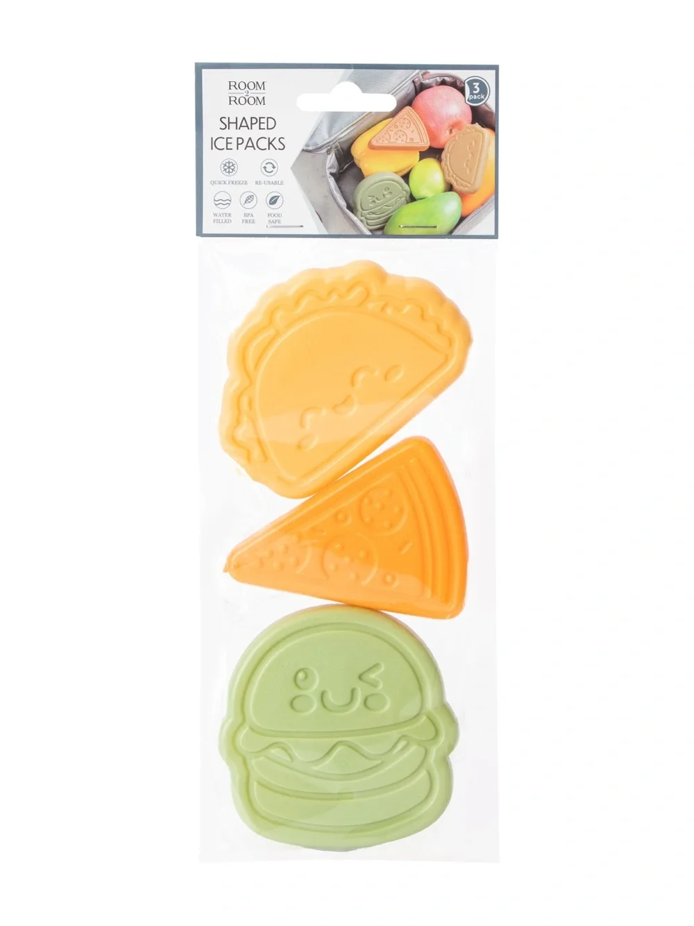 Ice Packs Taco Pizza and Burger Cute Kawaii style for lunchboxes or coolers