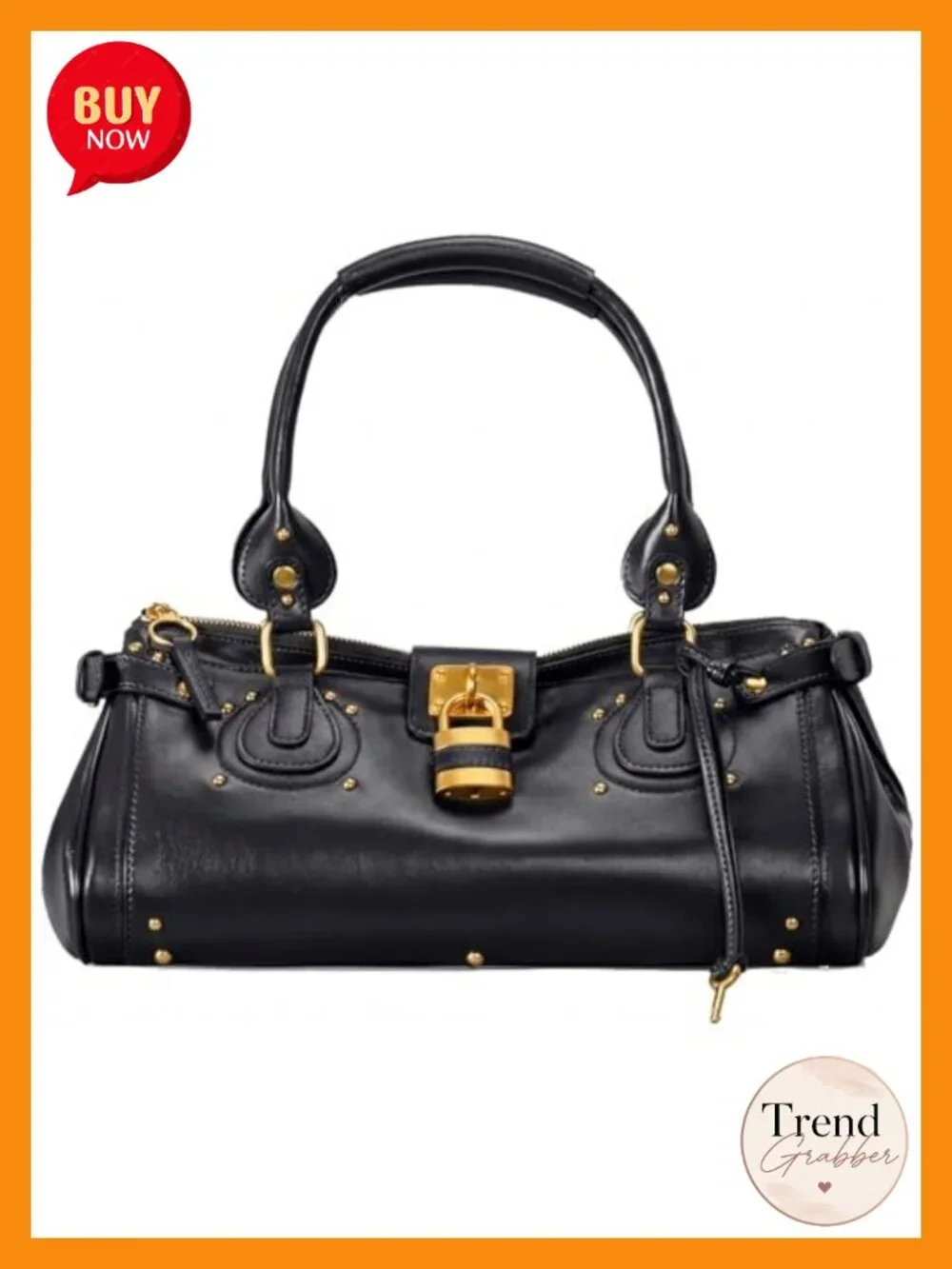 Vintage Y2K Lock East West Bag Top Handle Handbag Retro Studded Shoulder